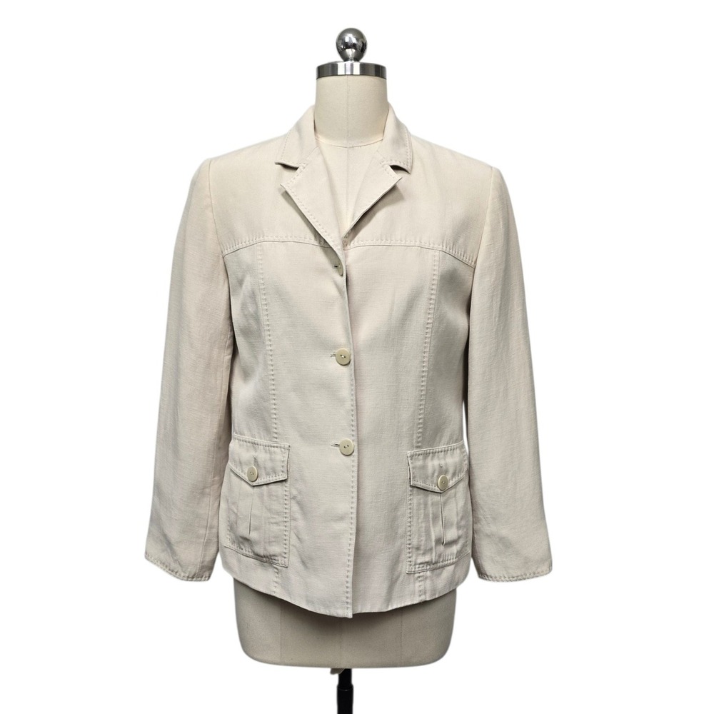 Pendleton Womens Beige Silk Linen Blend Blazer Jacket Size 10 Oatmeal Cargo